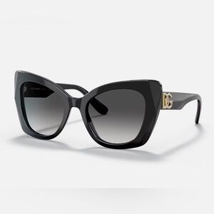 Dolce & Gabbana Black Cat-Eye Sunglasses with Gold DG Temples